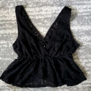 CALLIOPE WOMENS BLACK LACE V-NECK CROP TOP